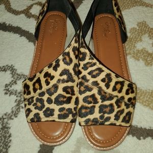 Crown Vintage Pavletta D'Orsay Leather Leopard Print Flat Women's Size 7.5
